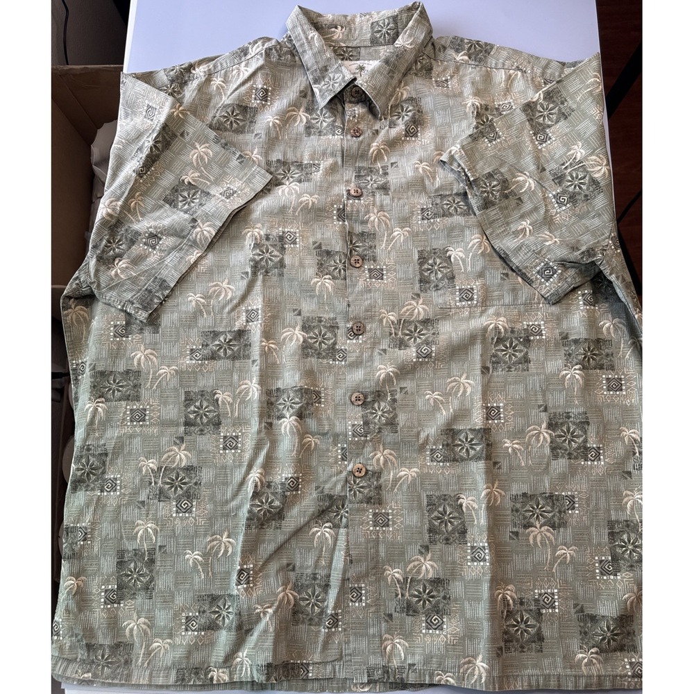 Hawaiian Palm Sage Green Island Shores Mens XXL Button Up Short Sleeve